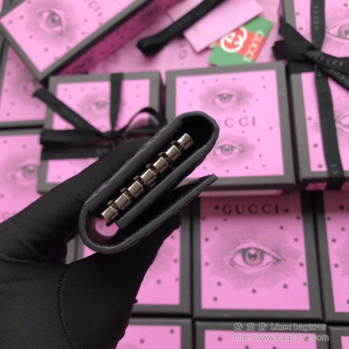 GUCCI古馳 新款 473924黑壓全皮 2018最新款 鑰匙包系列 雙GG壓花鑰匙包  ydgq3485